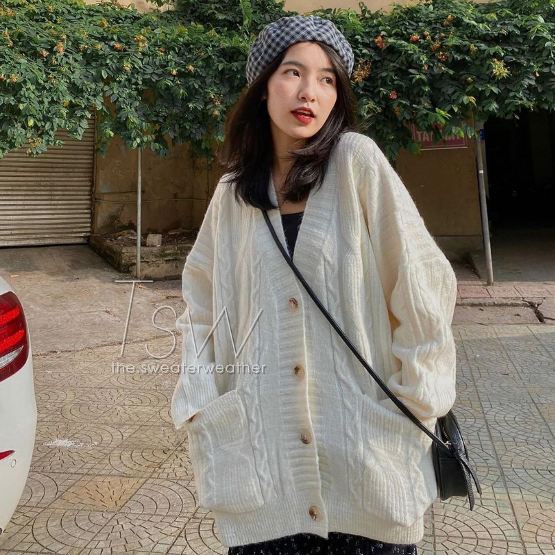 Áo cardigan áo khoác len nữ trơn form rộng basic dày dặn basic dễ mặc phong cách Hàn Quốc chống xù mã ANM006
