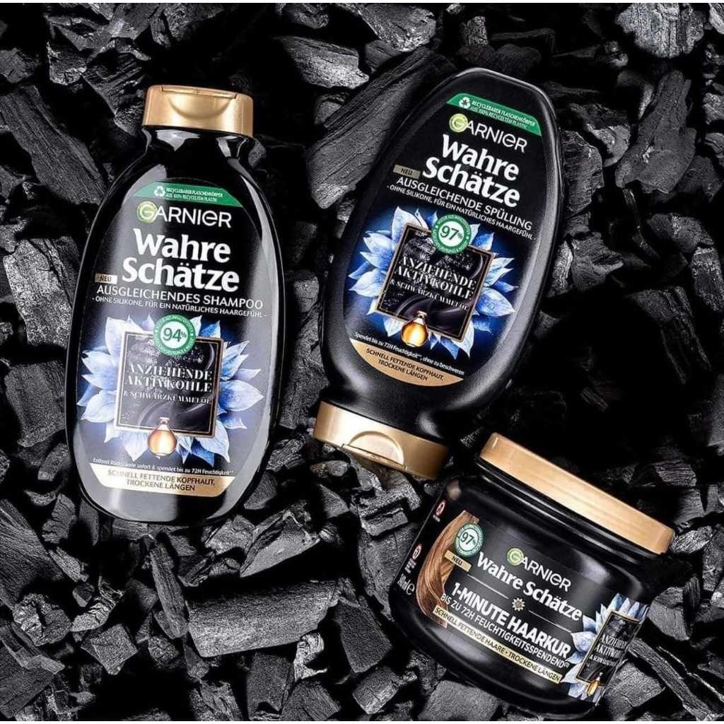 Dầu gội và dầu xả Garnier than hoạt tính và dầu thì là đen  - hàng Đức