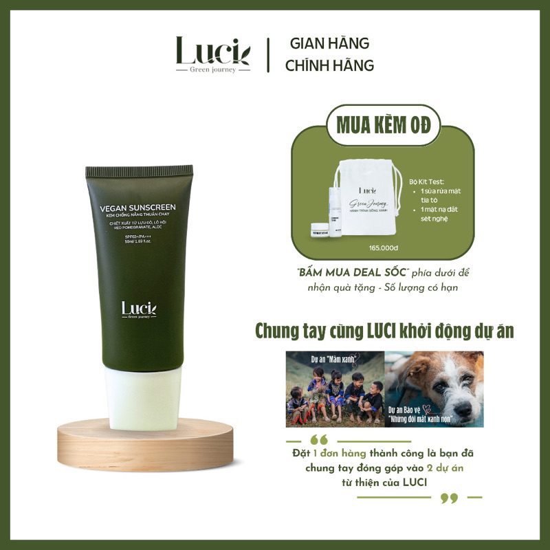 Kem Chống Nắng Thuần Chay Luci Thành Phần Thiên Nhiên Bảo Vệ Da, Kiềm Dầu Hiệu Quả 50ml