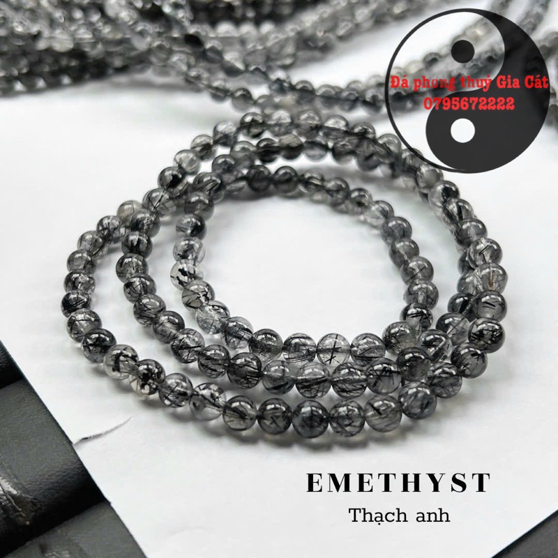 Vòng tay đá thach anh tóc đen quấn vip kiểm định