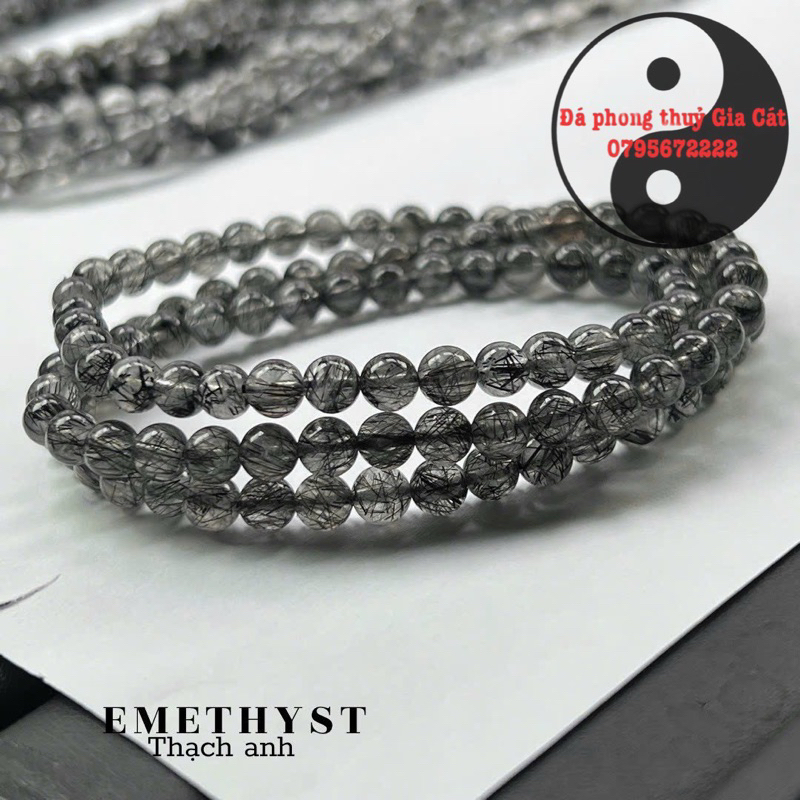 Vòng tay đá thach anh tóc đen quấn vip kiểm định