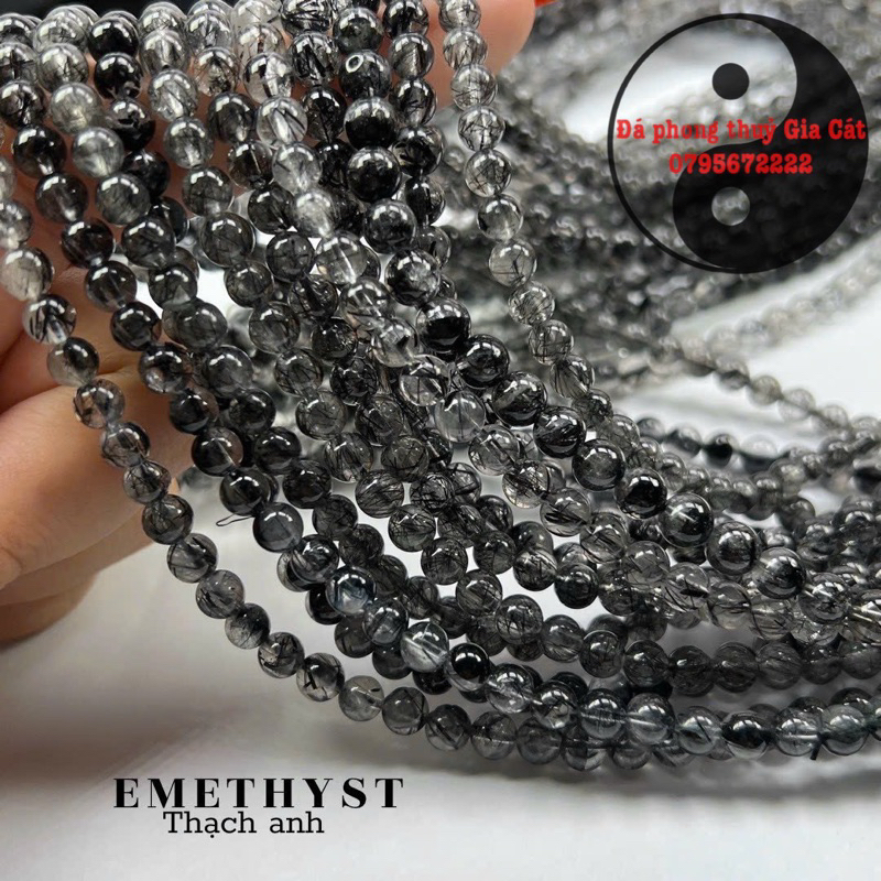 Vòng tay đá thach anh tóc đen quấn vip kiểm định