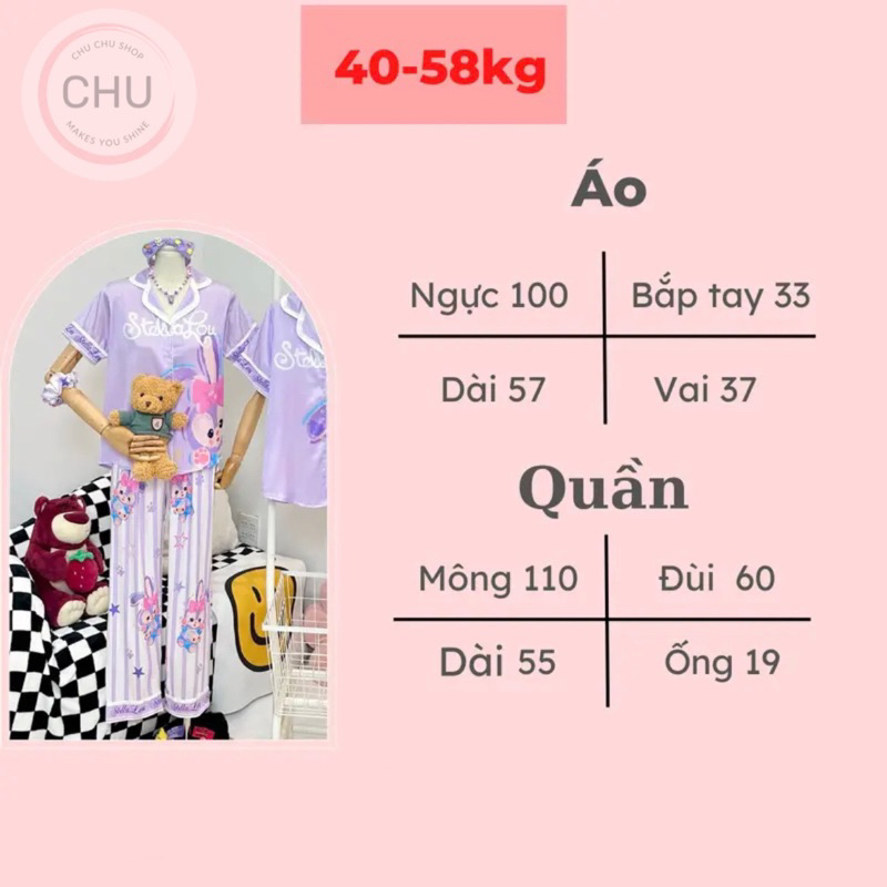Bộ Lụa Pijama Hình Thỏ Trà Sữa Dễ Thương Size 40-58kg