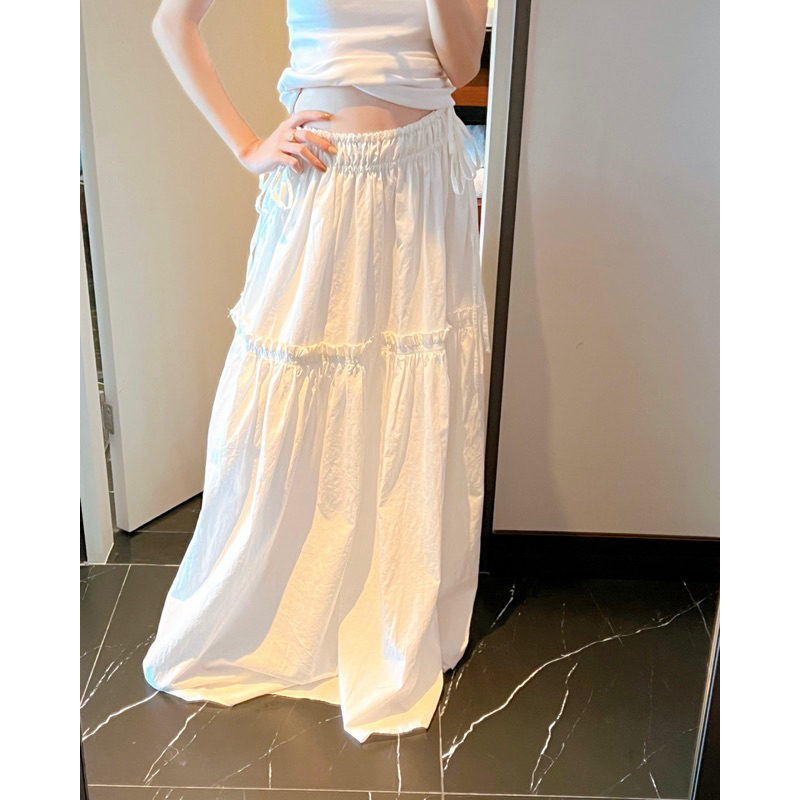 Ruly.studio - Chân váy 2 tầng trắng cột eo