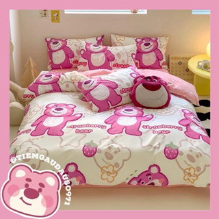 (Sẵn HCM-Hỏa tốc) Bộ drap 5 món mền phao bông Gấu Dâu Lotso Cotton PE cực đáng yêu