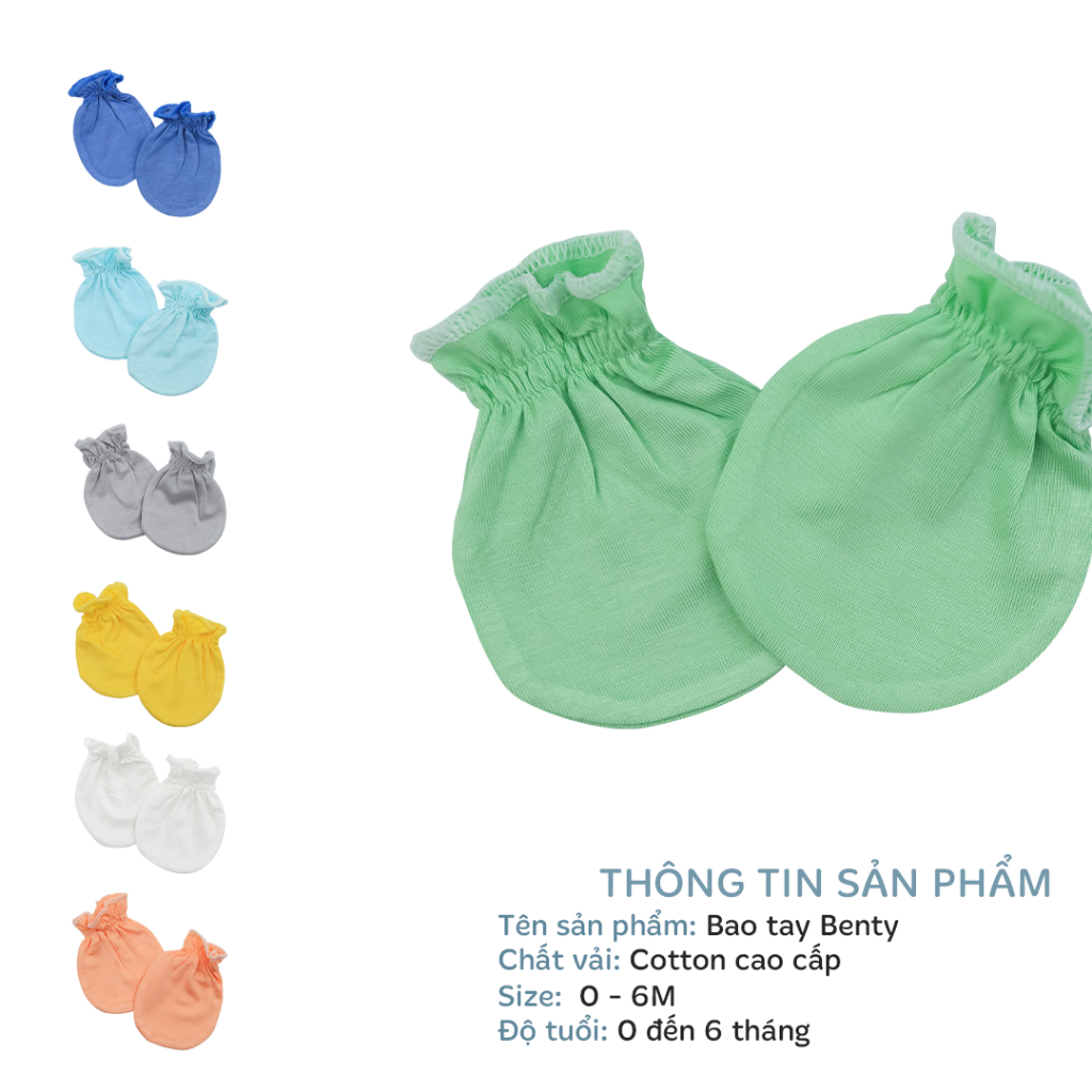 Bao tay BENTY cho trẻ sơ sinh đến 6 tháng cotton cao cấp mềm mịn, set bao tay an toàn cho bé
