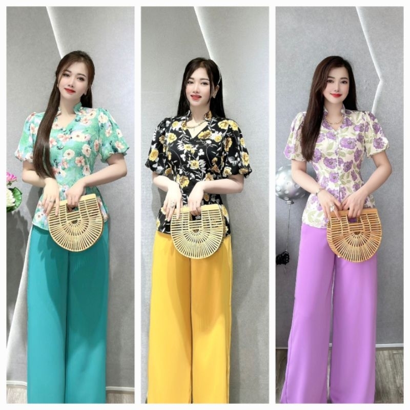 ..BỘ LAM HOA CÓ BÂU CỔ/BỘ BÀ BA HOA CỔ BÂU ĐỨNG/SÉT ĐI CHÙA LỤA HOA CÓ