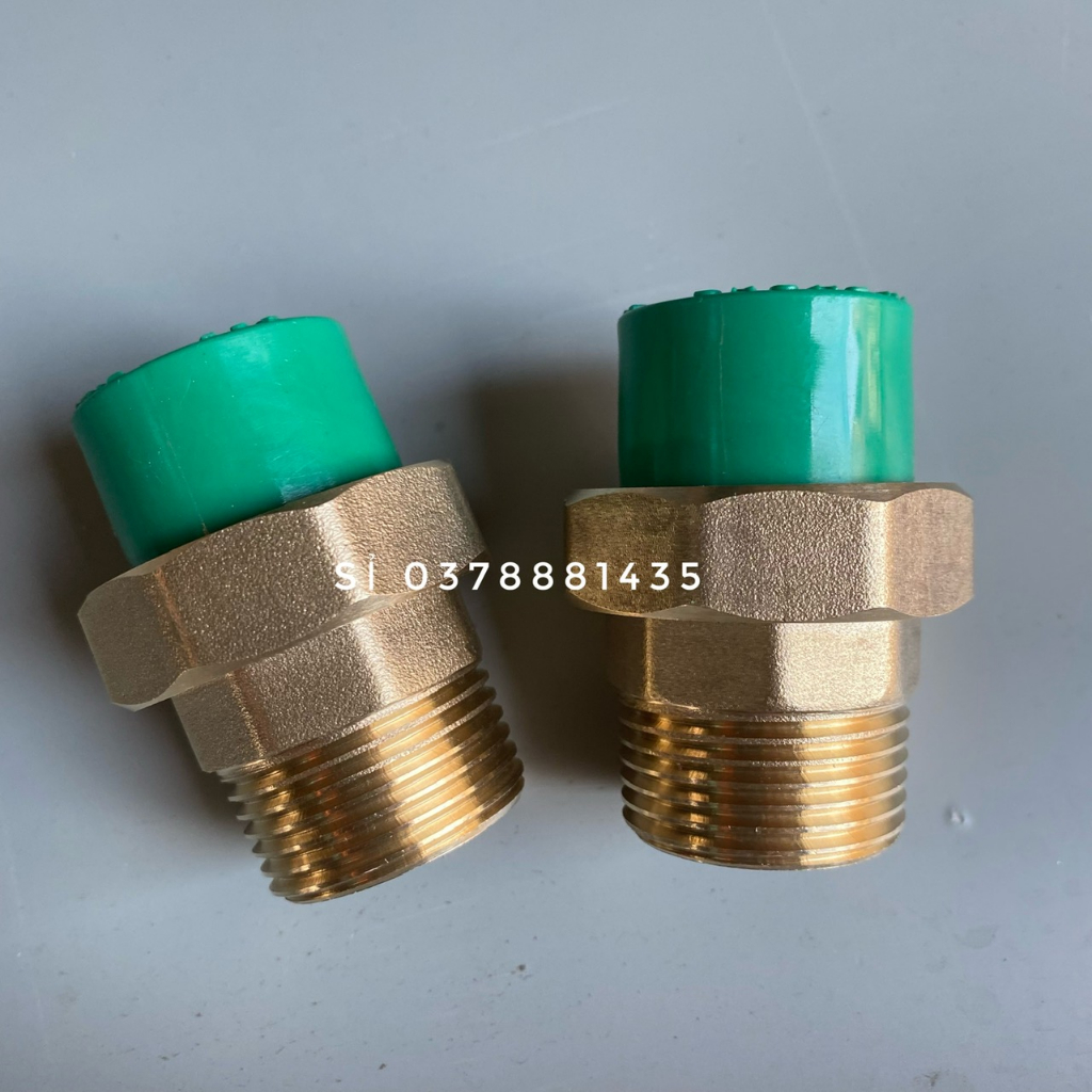 Rắc co chuyển đổi ren máy 34mm ra ống hàn nhiệt ppr 25mm-Rắc co ren ngoài 32 thu về 25 PPR màu xanh, ghi dùng cho máy bơ