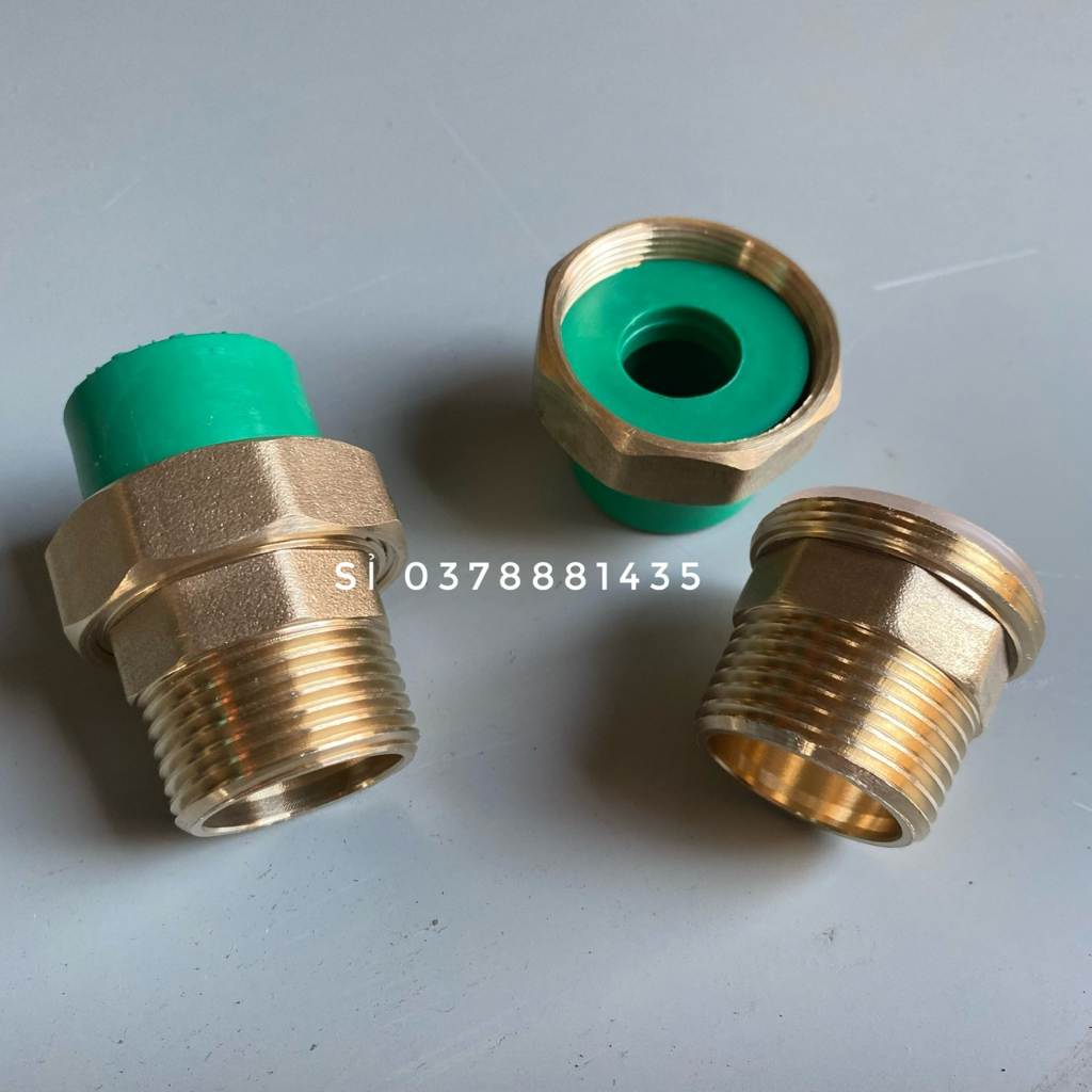 Rắc co chuyển đổi ren máy 34mm ra ống hàn nhiệt ppr 25mm-Rắc co ren ngoài 32 thu về 25 PPR màu xanh, ghi dùng cho máy bơ