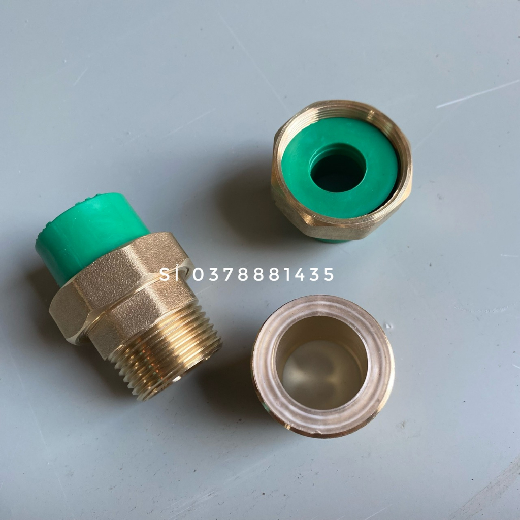 Rắc co chuyển đổi ren máy 34mm ra ống hàn nhiệt ppr 25mm-Rắc co ren ngoài 32 thu về 25 PPR màu xanh, ghi dùng cho máy bơ