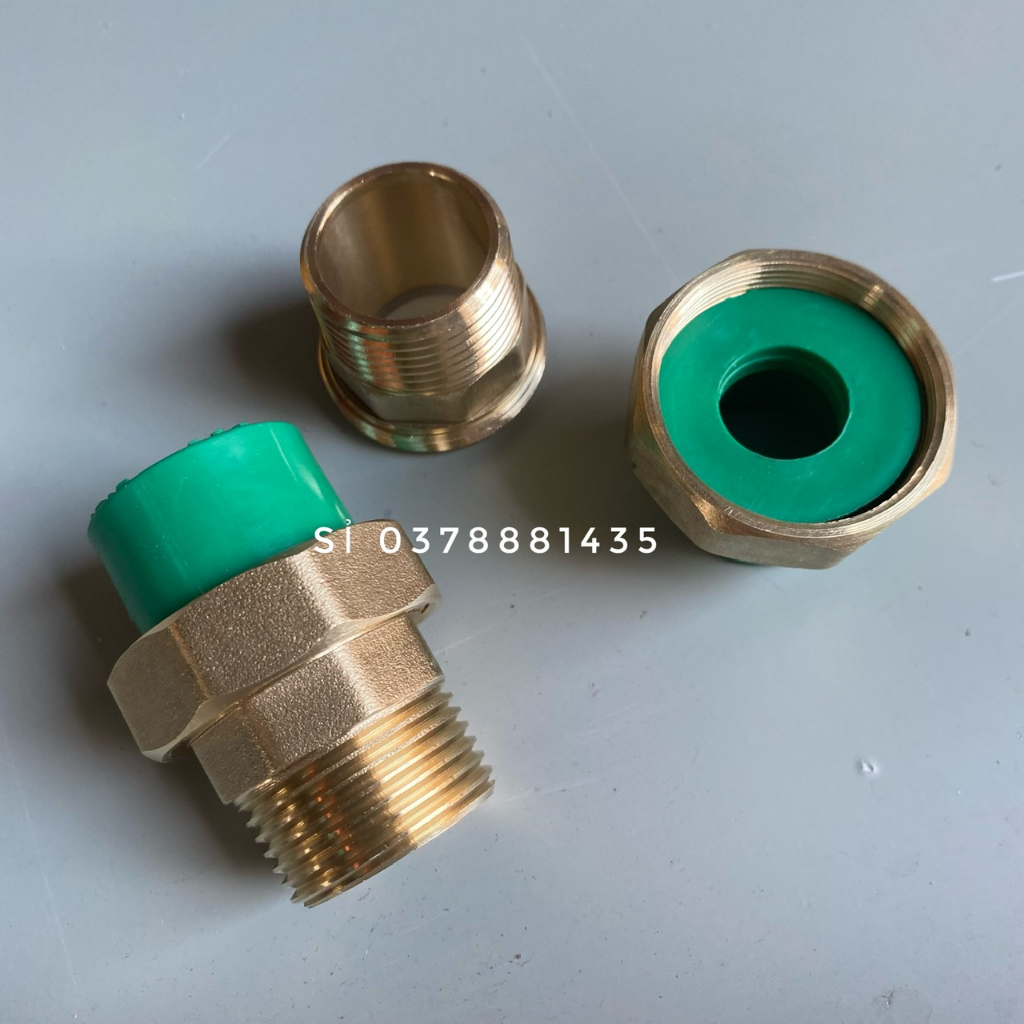 Rắc co chuyển đổi ren máy 34mm ra ống hàn nhiệt ppr 25mm-Rắc co ren ngoài 32 thu về 25 PPR màu xanh, ghi dùng cho máy bơ