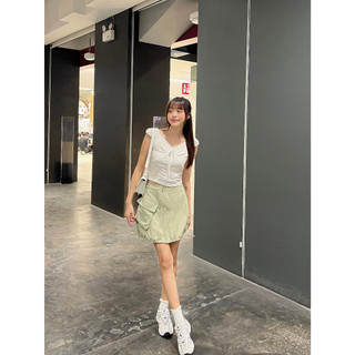 Áo croptop thun nữ kiểu vai nhún cổ tim thắt nơ GAGO GA4477