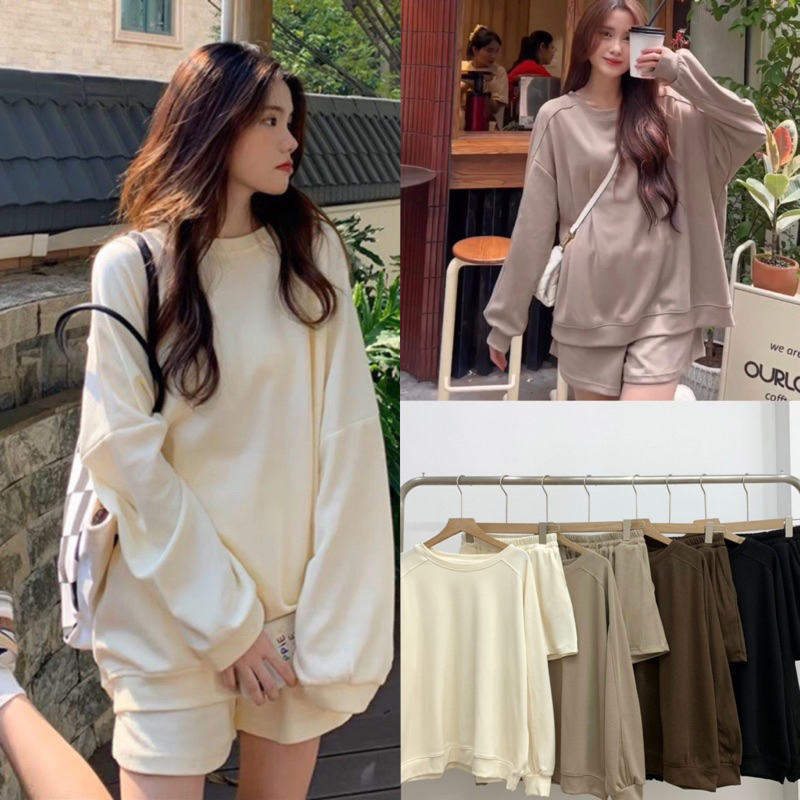 SET NỈ QUẦN SOOC MIX ÁO TAY DÀI phong cách Hàn Quốc