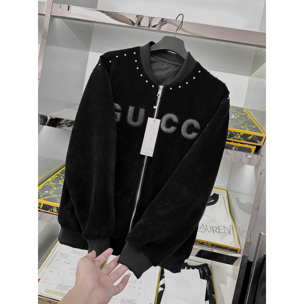 Áo khoác nam GC đính đá thêu chữ da hàng quảng châu siêu cấp