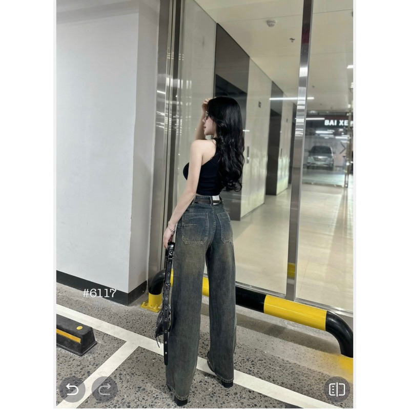 Quần bò dáng xuông túi trước vuông kèm đai hàng QCL1