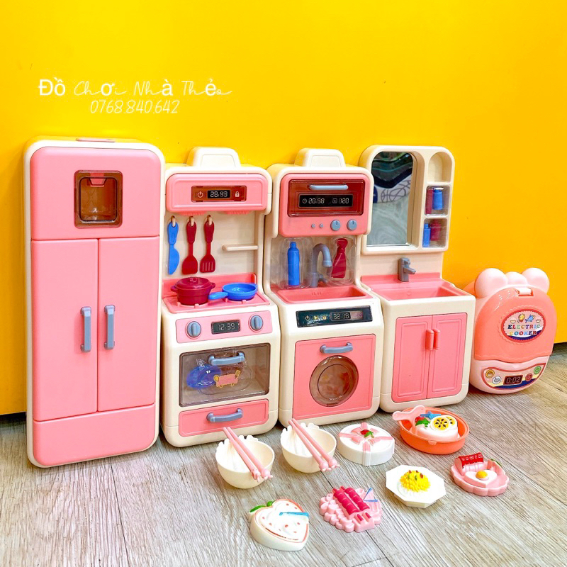 Đồ chơi nhà bếp nấu ăn cho bé màu hồng siêu đáng yêu cho bé gái
