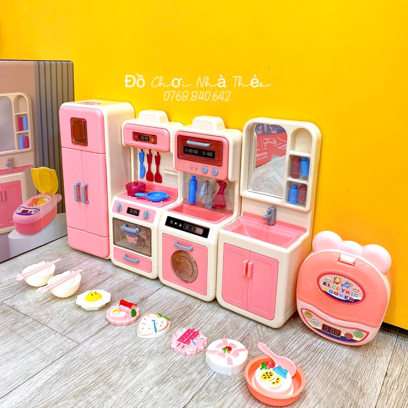 Đồ chơi nhà bếp nấu ăn cho bé màu hồng siêu đáng yêu cho bé gái