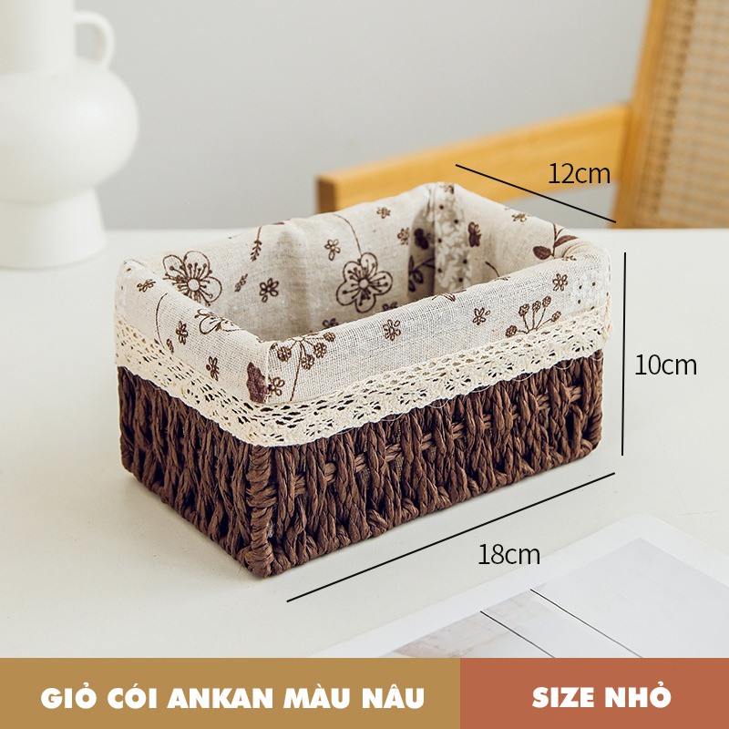 Giỏ cói lót vải hoa nhí đựng đồ mỹ phẩm, phụ kiện, đi picnic, giỏ mây decor trang trí nhà cửa phong cách vintage