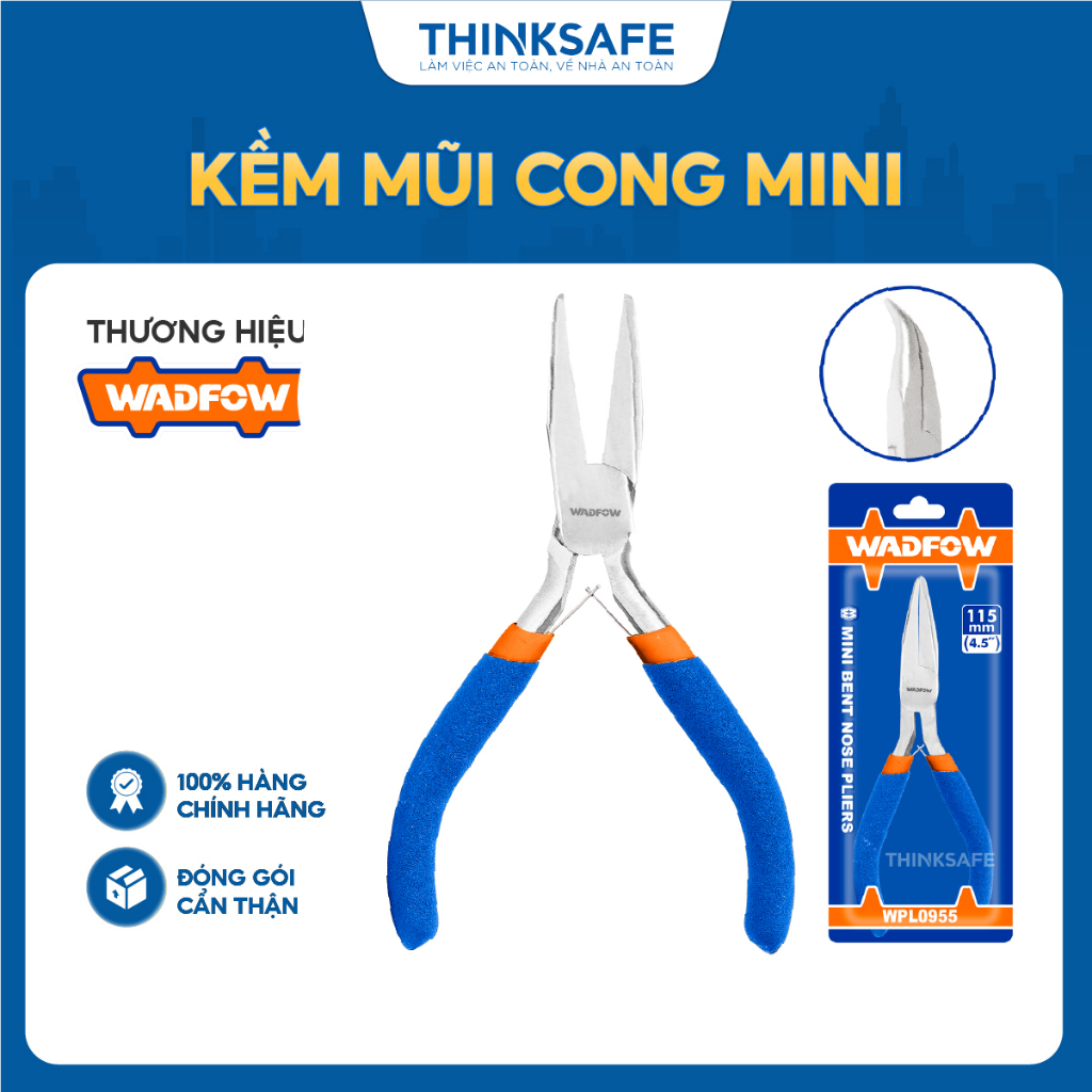 Kềm mũi cong mini Wadfow WPL0955 kích thước 4.5 inch 115mm tay cầm bằng nhựa kìm mỏ cong Wadfow chính hãng - Thinksafe