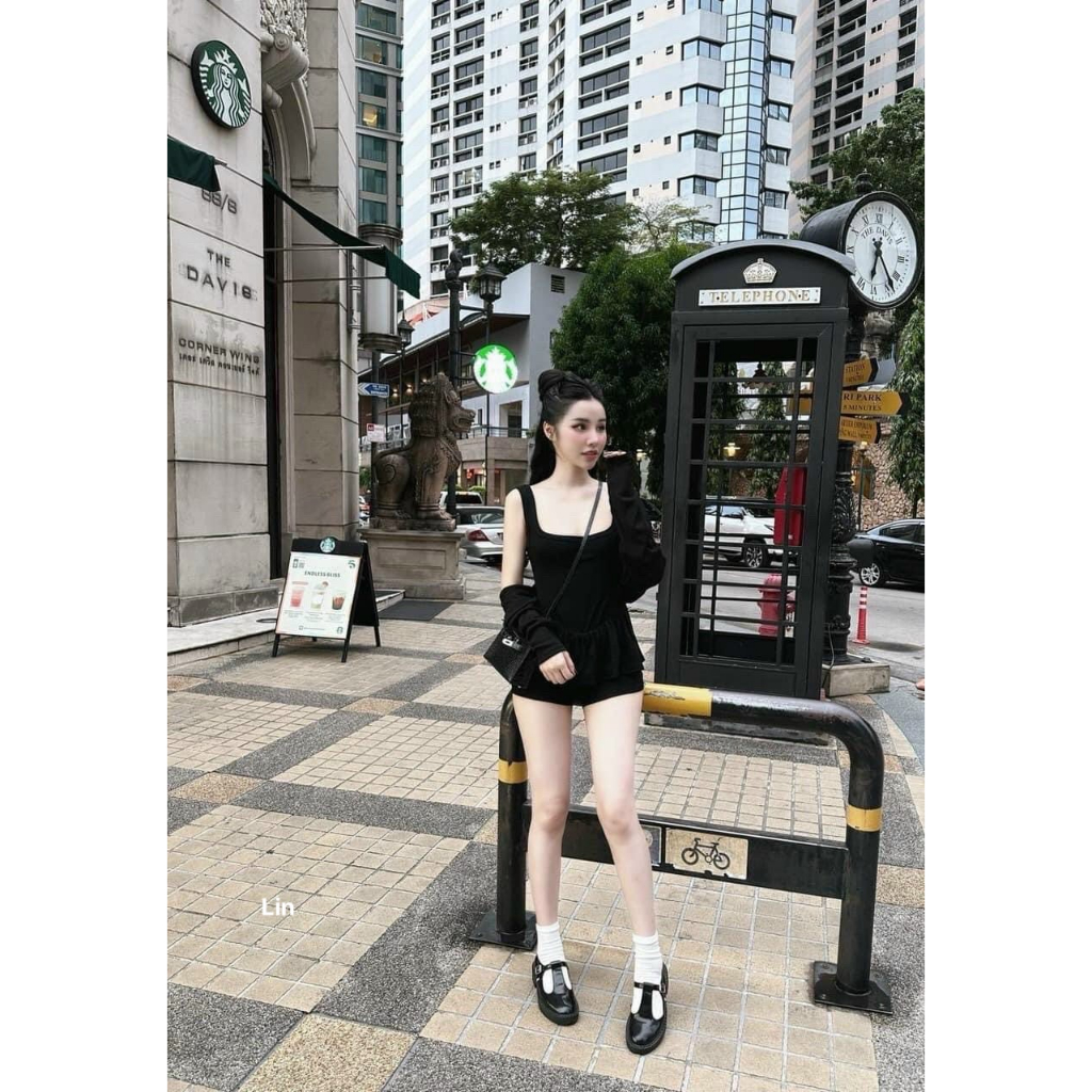 Set nữ thun tăm lạnh 2 món áo khoác kèm đầm 2 dây form ngắn xòe