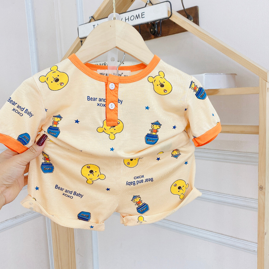 Size Cộc Tay Chất Thun Lạnh Minkey BaBy In Hình Toàn Thân Gấu Dâu,Khủng Long Siêu Xinh Dành Cho Bé