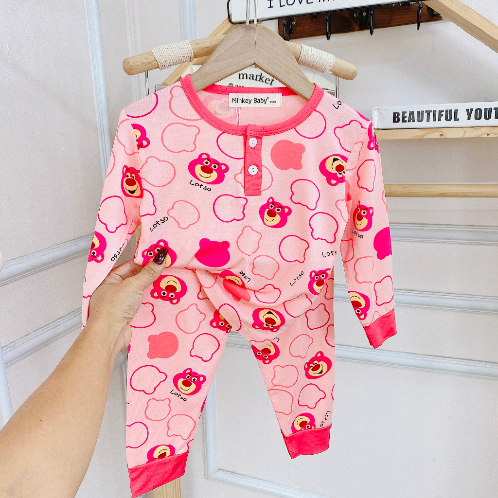 Bộ Dài Tay In Hình Toàn Thân  Icon Khủng Long, Gấu Dâu Dễ Thương Cho Bé.Đồ Bộ cho Bé,Đồ ngủ cho bé,