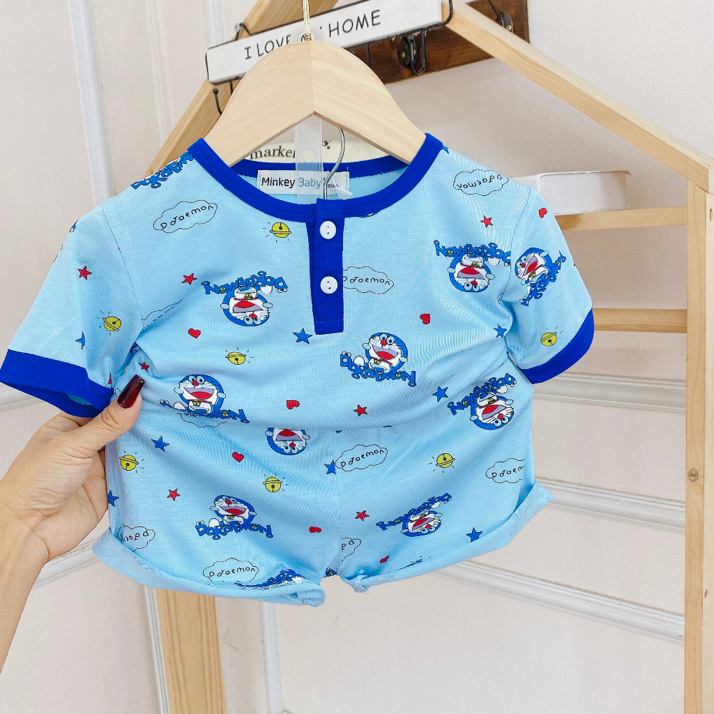 Size Cộc Tay Chất Thun Lạnh Minkey BaBy In Hình Toàn Thân Gấu Dâu,Khủng Long Siêu Xinh Dành Cho Bé