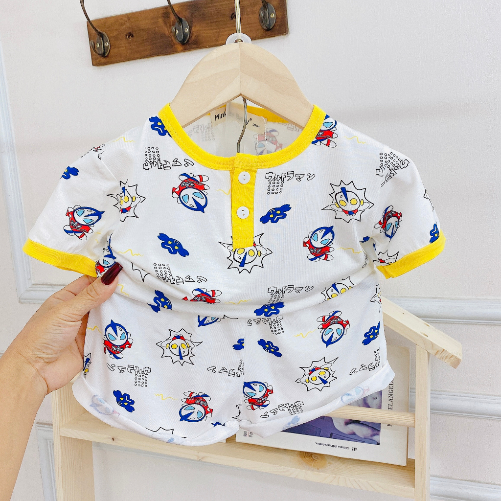 Size Cộc Tay Chất Thun Lạnh Minkey BaBy In Hình Toàn Thân Gấu Dâu,Khủng Long Siêu Xinh Dành Cho Bé