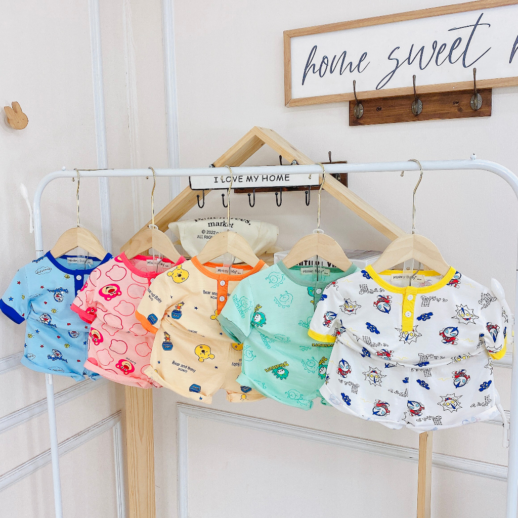 Size Cộc Tay Chất Thun Lạnh Minkey BaBy In Hình Toàn Thân Gấu Dâu,Khủng Long Siêu Xinh Dành Cho Bé