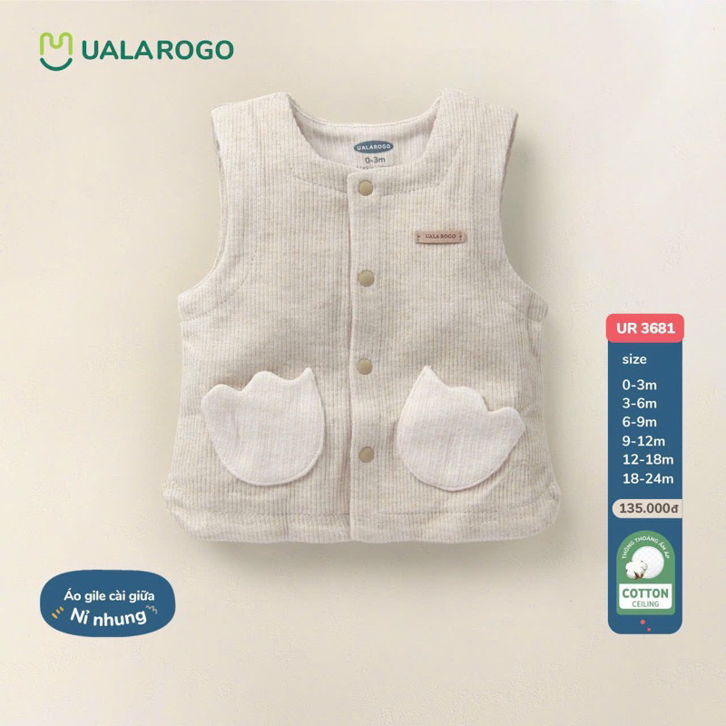 Áo gile Ualarogo/Uala rogo cho bé size 0-3m đến 18-24m