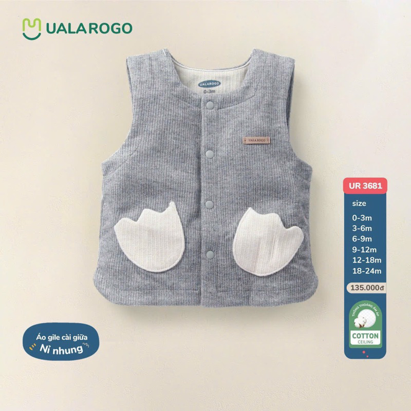 Áo gile Ualarogo/Uala rogo cho bé size 0-3m đến 18-24m