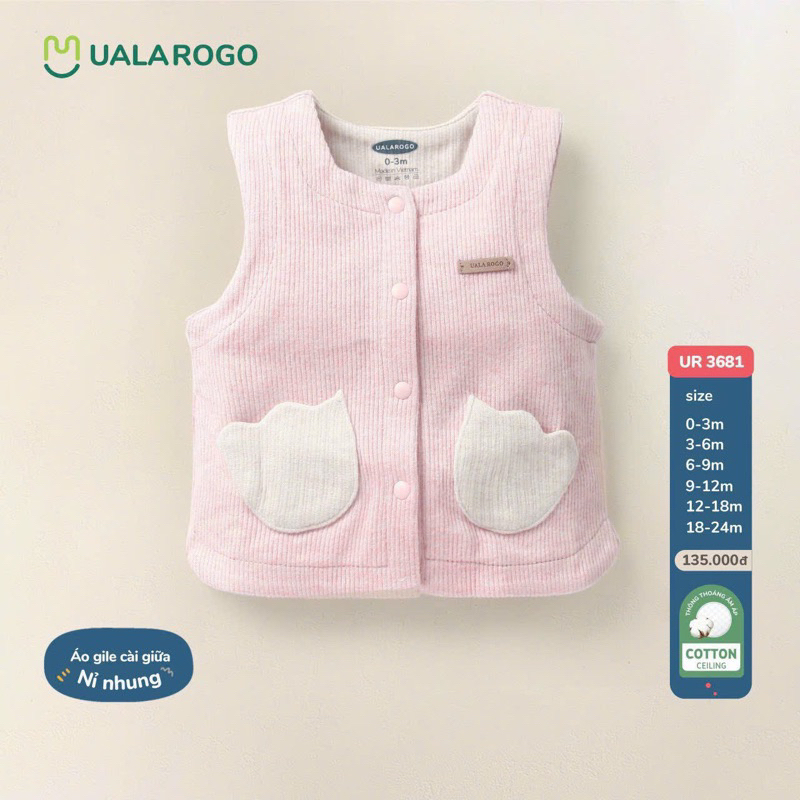 Áo gile Ualarogo/Uala rogo cho bé size 0-3m đến 18-24m