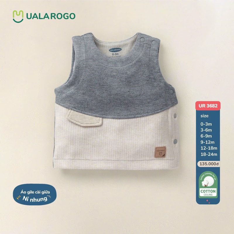 Áo gile Ualarogo/Uala rogo cho bé size 0-3m đến 18-24m