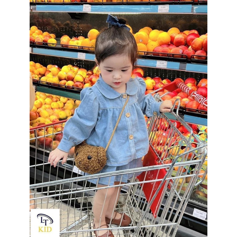 Set Áo bò dài tay cổ sen kèm xv váy xòe cho bé