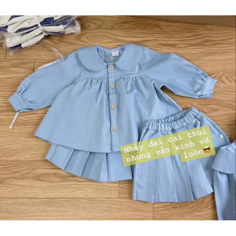 Set Áo bò dài tay cổ sen kèm xv váy xòe cho bé