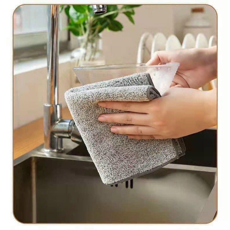 Set 10 Khăn lau bếp đa năng bằng sợi than tre, khăn lau tay nhà bếp siêu thấm hút, kháng khuẩn