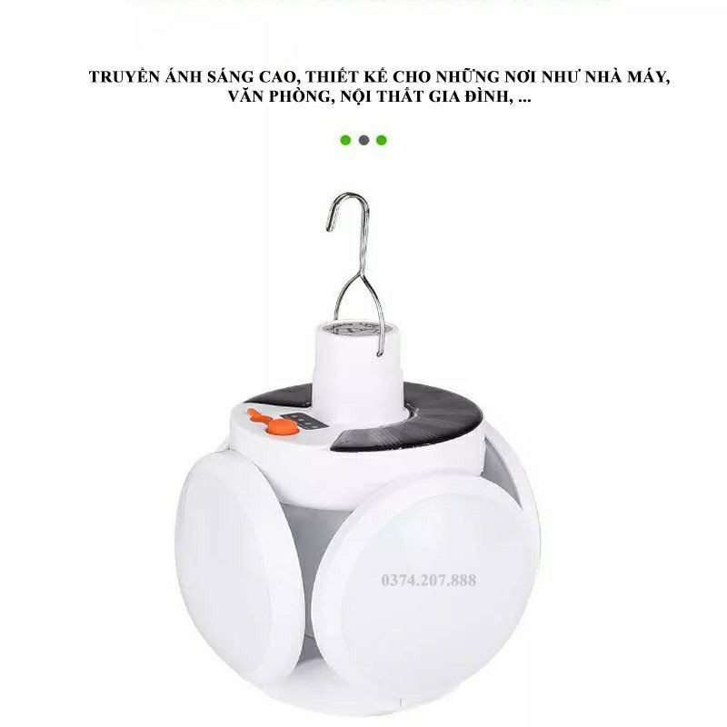 Đèn tích điện có tấm năng lượng mặt trời 4 cánh xo 40w Bóng đèn led tích điện có sạc có