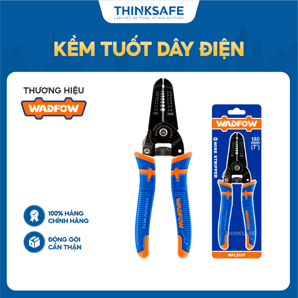 Kềm tướt dây điện Wadfow WPL5607 WPL5685 cạnh răng sắc bén để cắt dây có thể tước 7 kích cỡ dây khác nhau - Thinksafe
