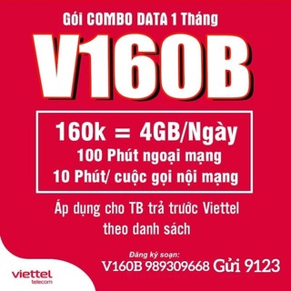Sim viettel gói v160b có 120gb + thoại miễn phí