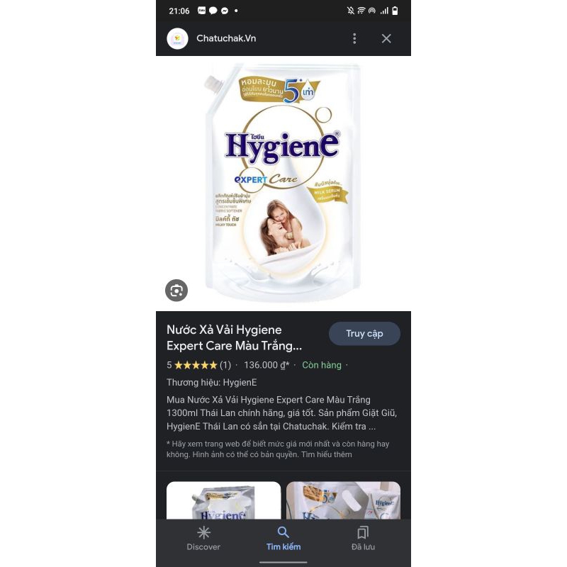 nước xả vải Hygiene màu trắng