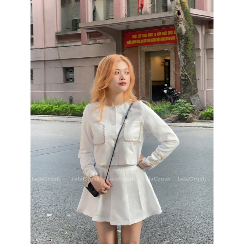 Set áo khoác dạ mix chân váy xếp ly tiệm của mieuu