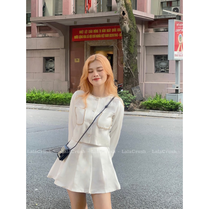 Set áo khoác dạ mix chân váy xếp ly tiệm của mieuu