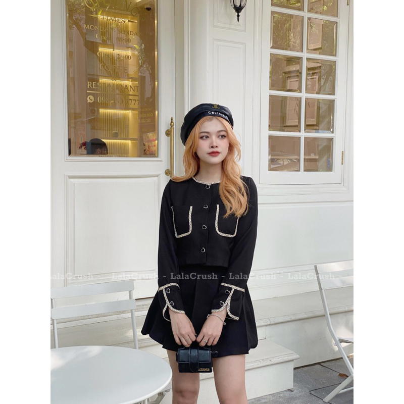 Set áo khoác dạ mix chân váy xếp ly tiệm của mieuu