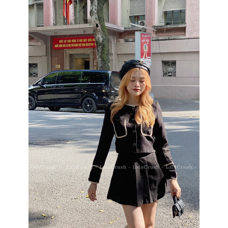 Set áo khoác dạ mix chân váy xếp ly tiệm của mieuu