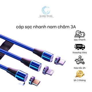 [Cáp 7 Lõi]Cáp Sạc Nhanh 3A Nam Châm Xoay 360 Độ Dây Dù Có LED Cao Cấp