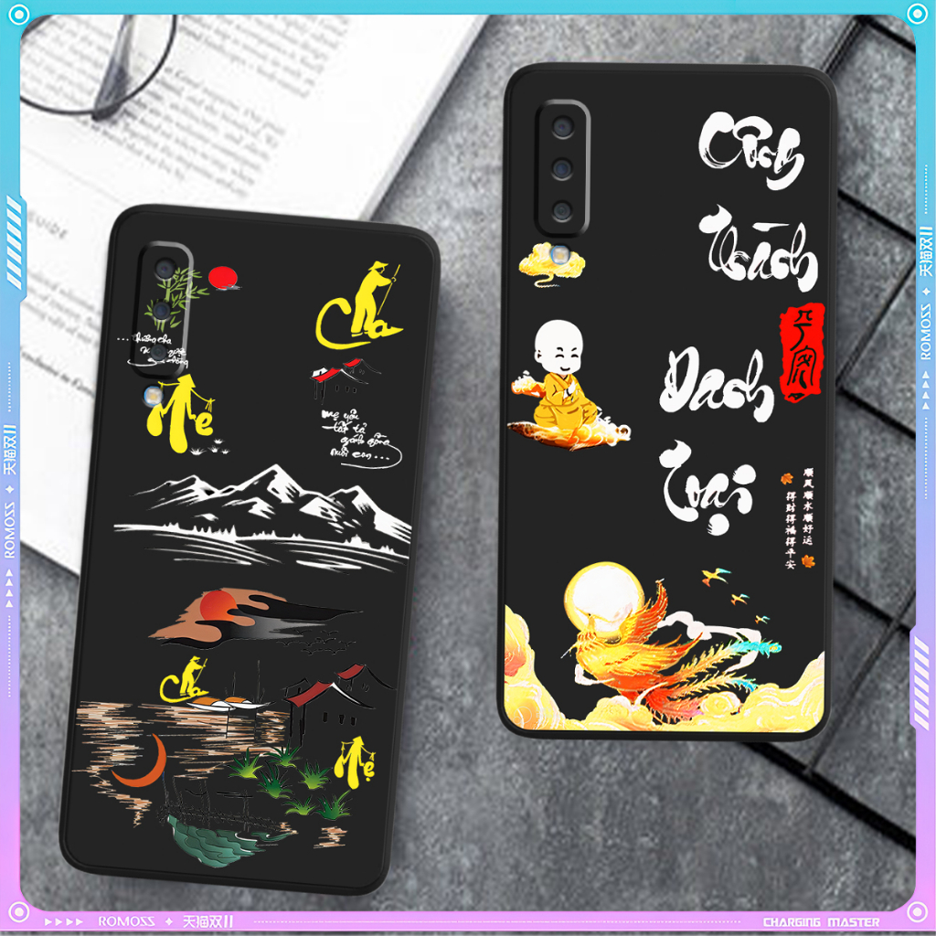 Samsung A7 2018 / A750 Cạnh Vuông Bảo Vệ Cam /thư pháp, tài lộc, may mắn