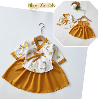 [4-18kg] Váy Hanbok Rời 𝐍𝐇𝐈́𝐌 𝐗𝐔̀ 𝐊𝐈𝐃𝐒 Cho Bé Gái 1 Tuổi Đến 5 Tuổi Chất Lụa Ướt Phối Linen Bột - V066