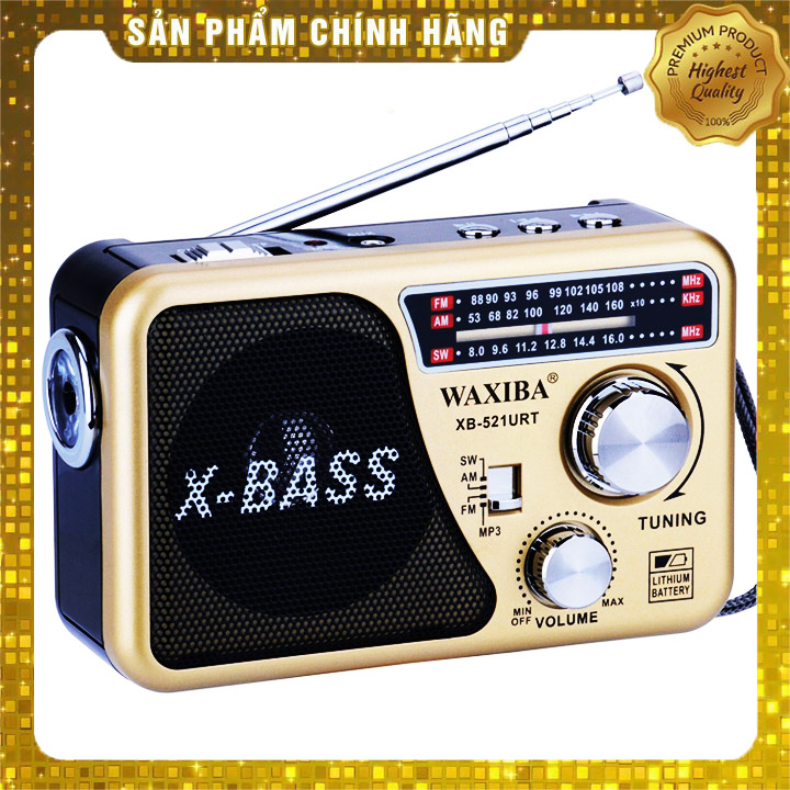 Máy nghe nhạc kiêm đài Radio FM Waxiba XB-521URT- Đài FM 521 có hỗ trợ thẻ nhớ TF và USB có đèn pin