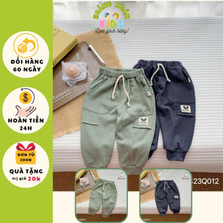 Quần dài da cá túi hộp cho bé trai, quần thu đông da cá phối túi cá tính cho bé