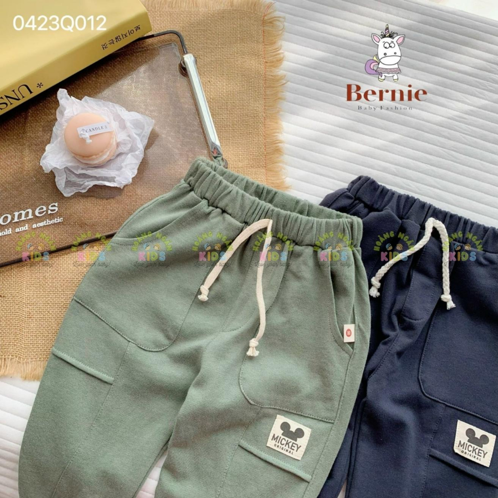 Quần dài da cá túi hộp cho bé trai, quần thu đông da cá phối túi cá tính cho bé